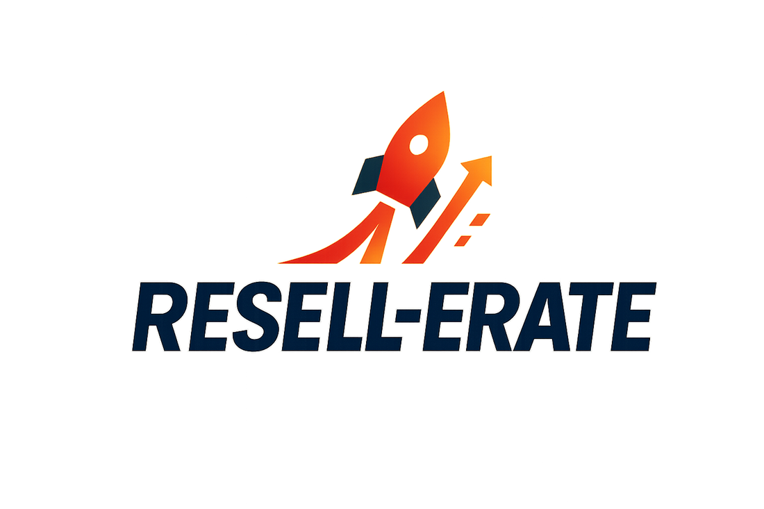 create a logo that is professional that expresses we are reseller experts or great at sales. Come up with a pun play on words and use colors that makes you want to take action to make a purchase